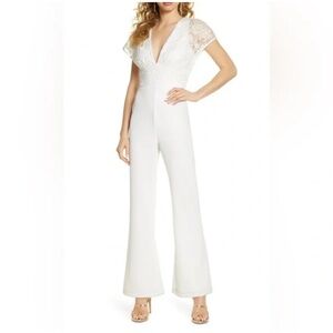 Harlyn White Embroidered Bodice Flare Leg Jumpsuit